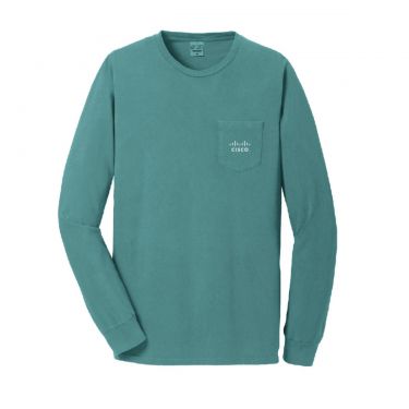  Core Beachwashed Long Sleeve Pocket T-Shirt Peacock (Unisex)