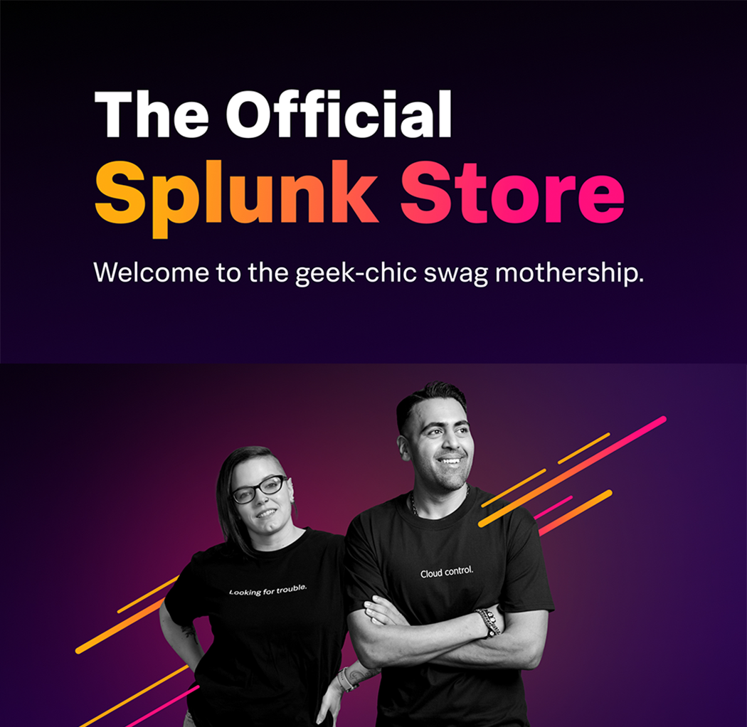 Two people wearing Splunk store branded swag